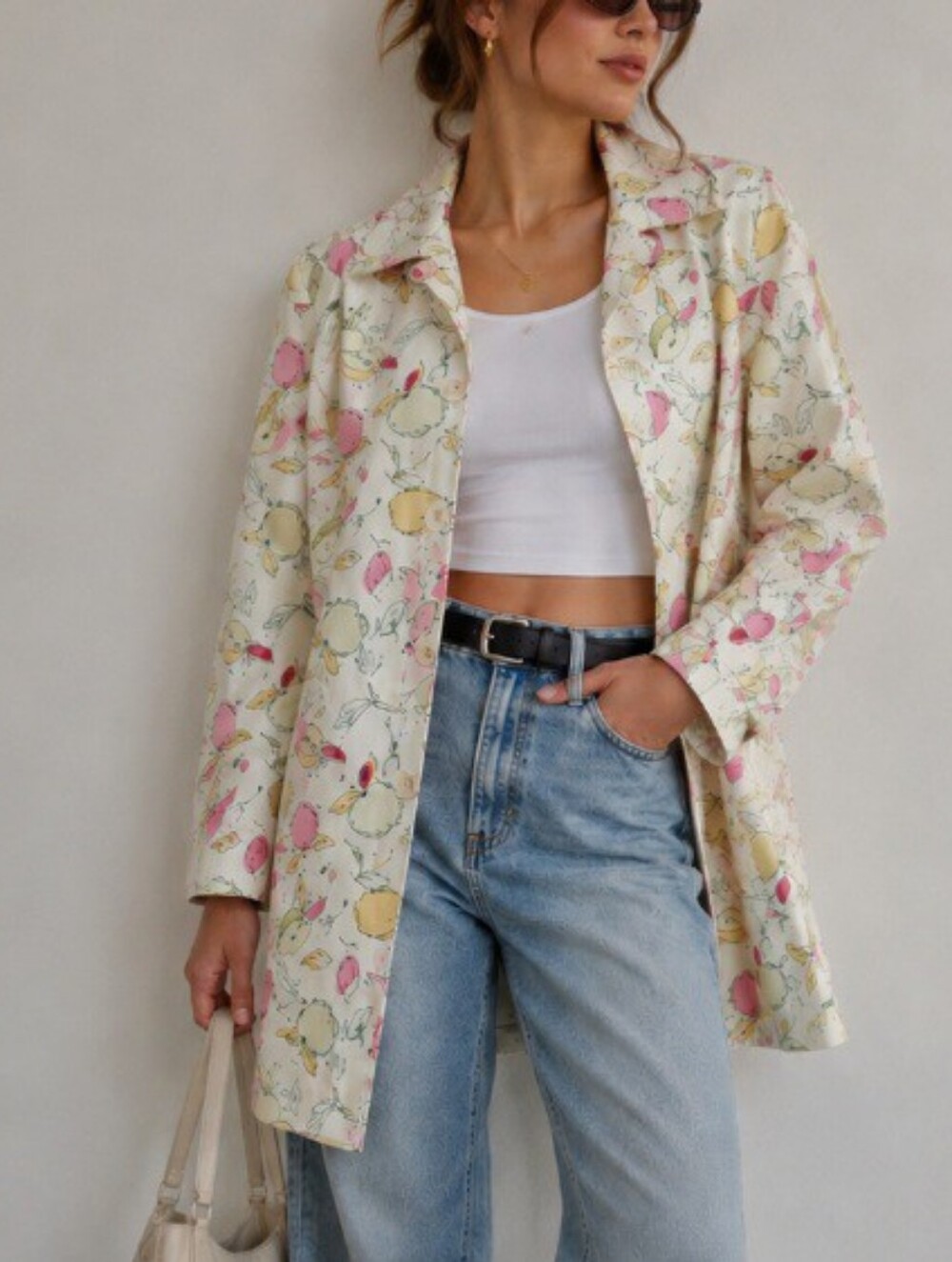 Loft Vintage Frut Print Trench Coat Jacket Size MP